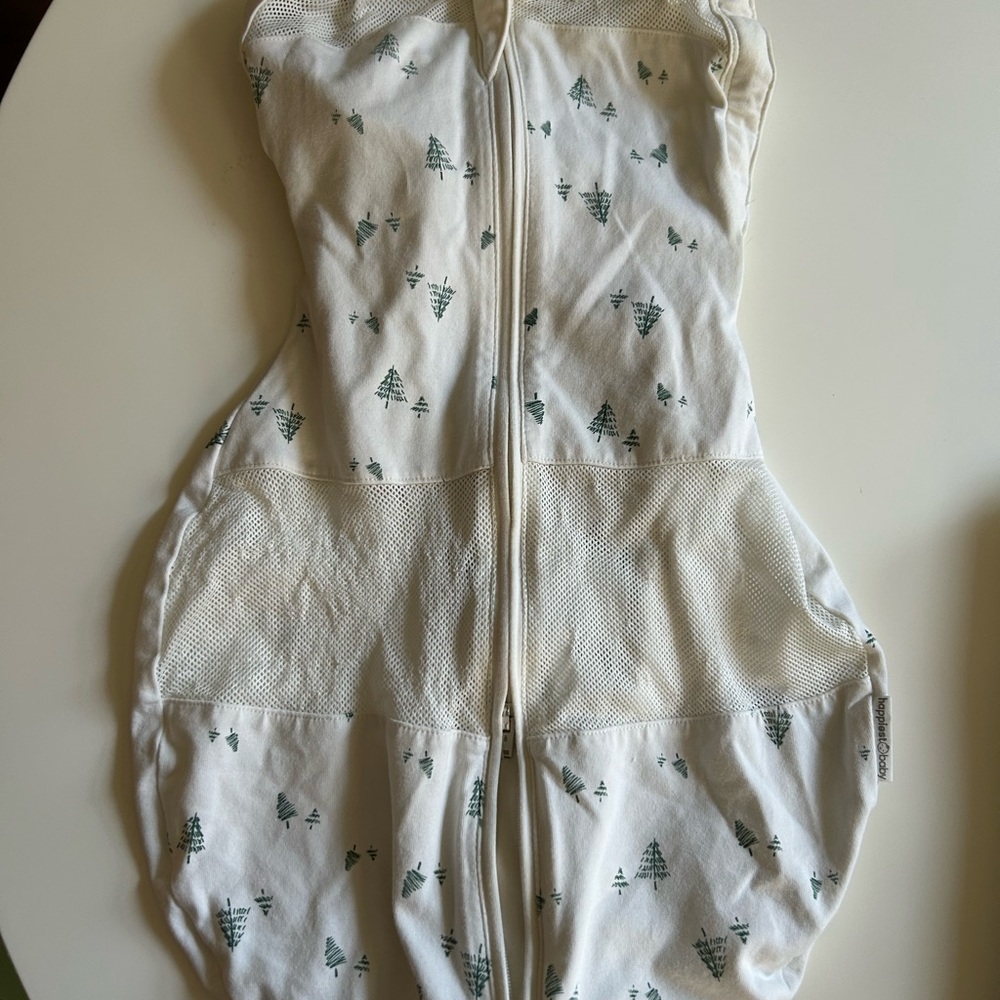 White Baby Sleep Sack Swaddle with Green Tree Print